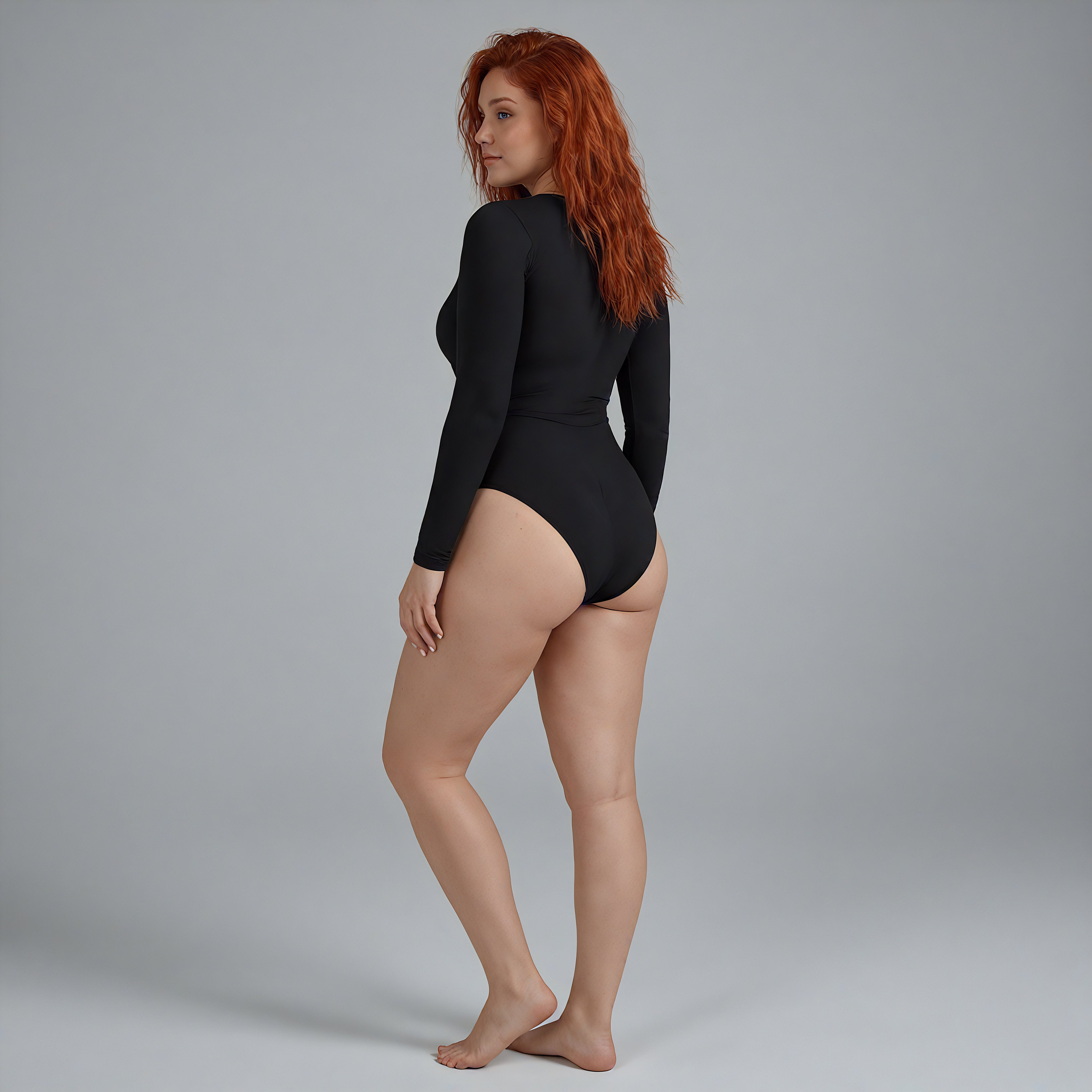 Person wearing a black bodysuit against a gray background woman shapewear bodysuit lyvia