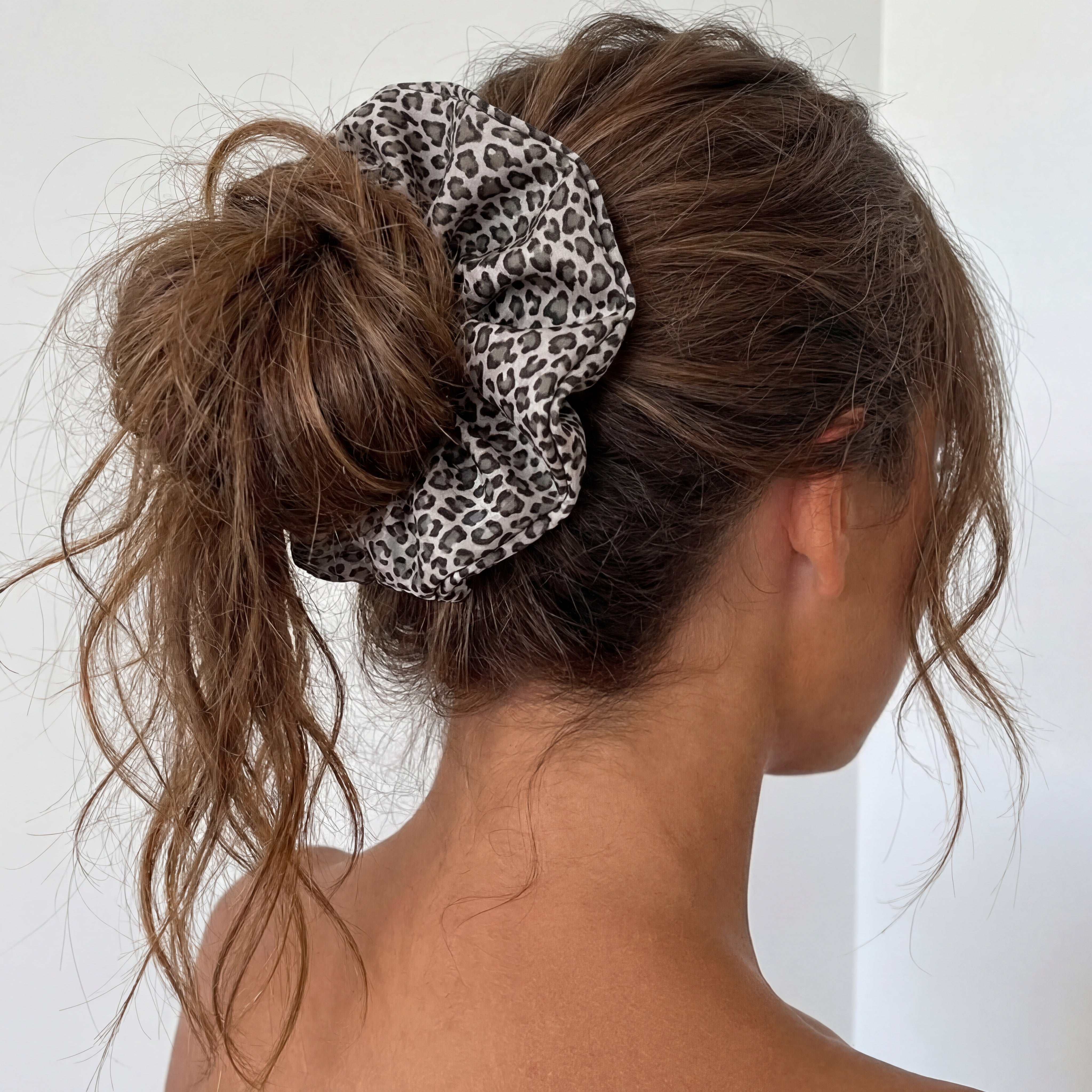 The LYVIA Ash Leopard Scrunchie