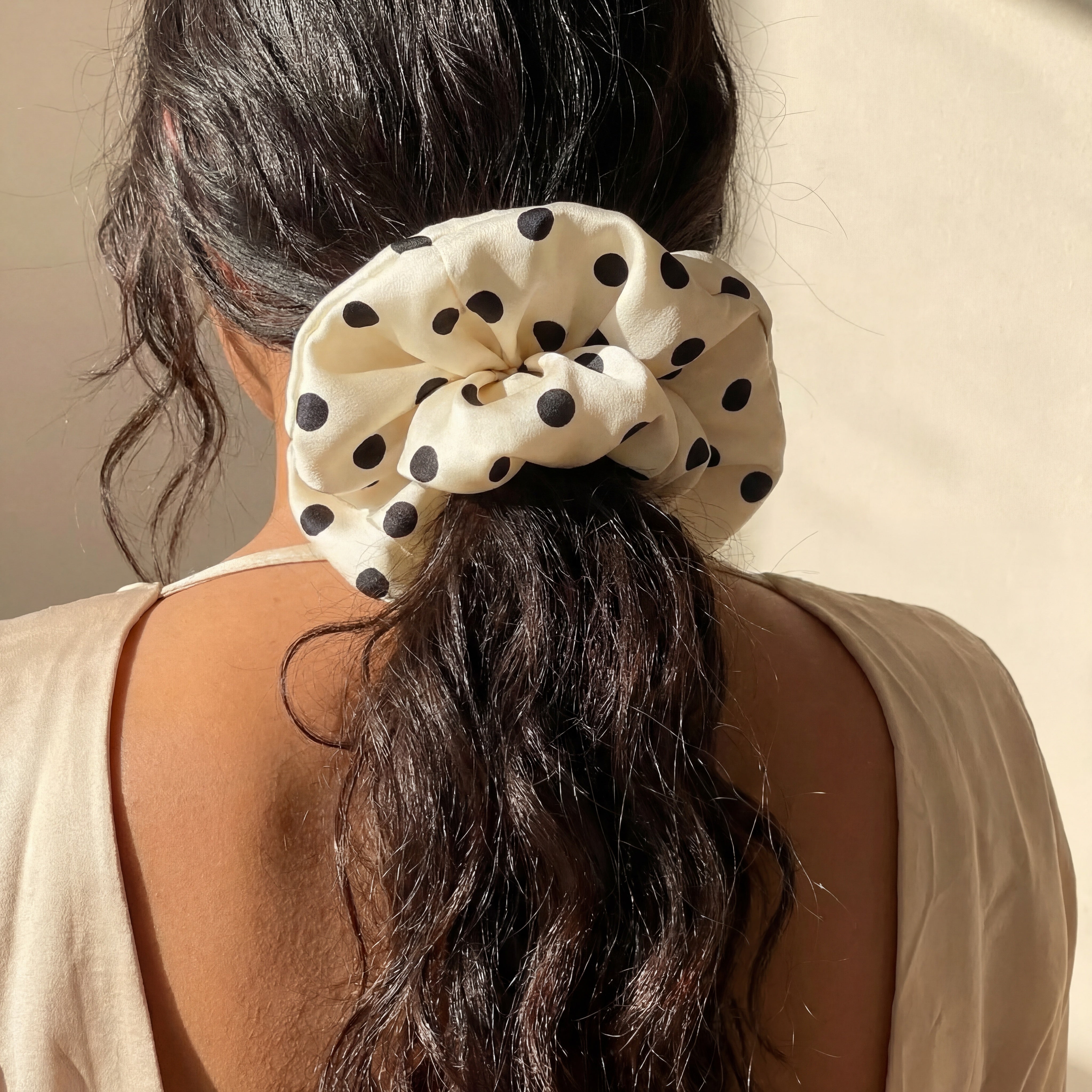 The LYVIA Vanilla Polka Scrunchie